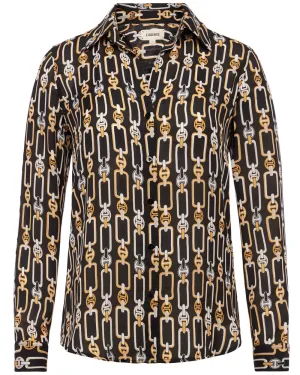 Black Chain Print Long Sleeve Nina Blouse