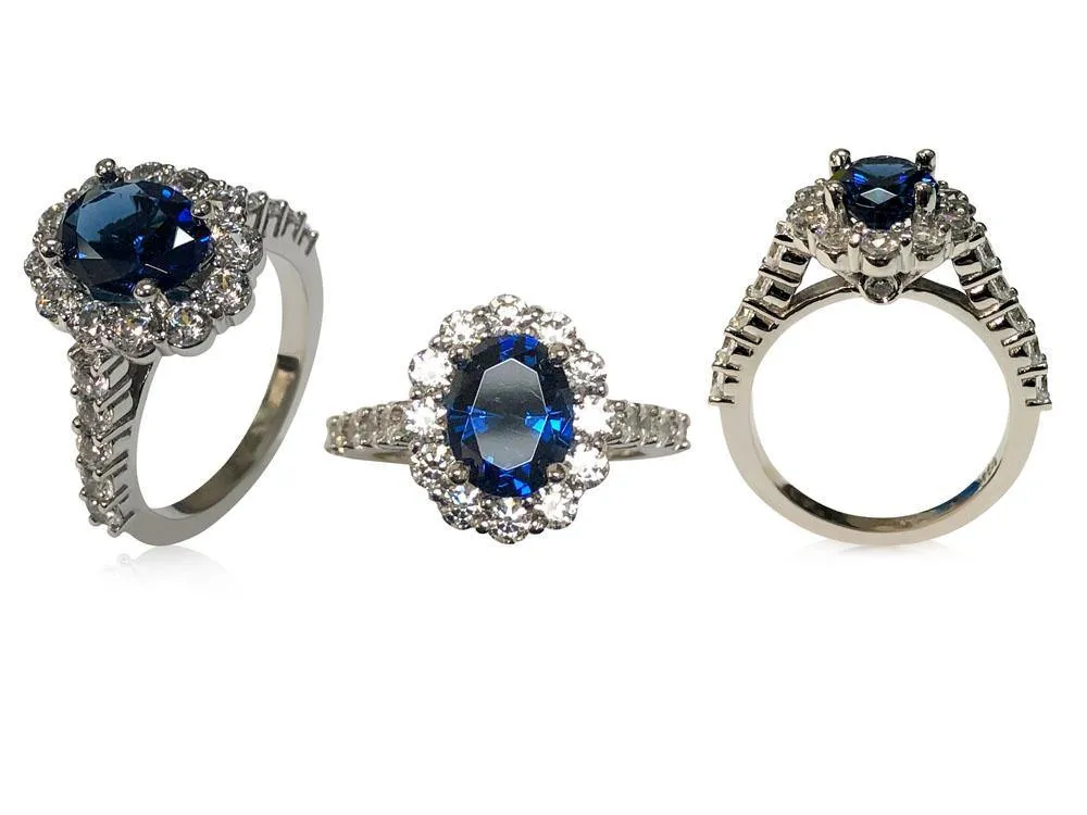 Blue Sapphire CZ Ring inspired By Diana's ring