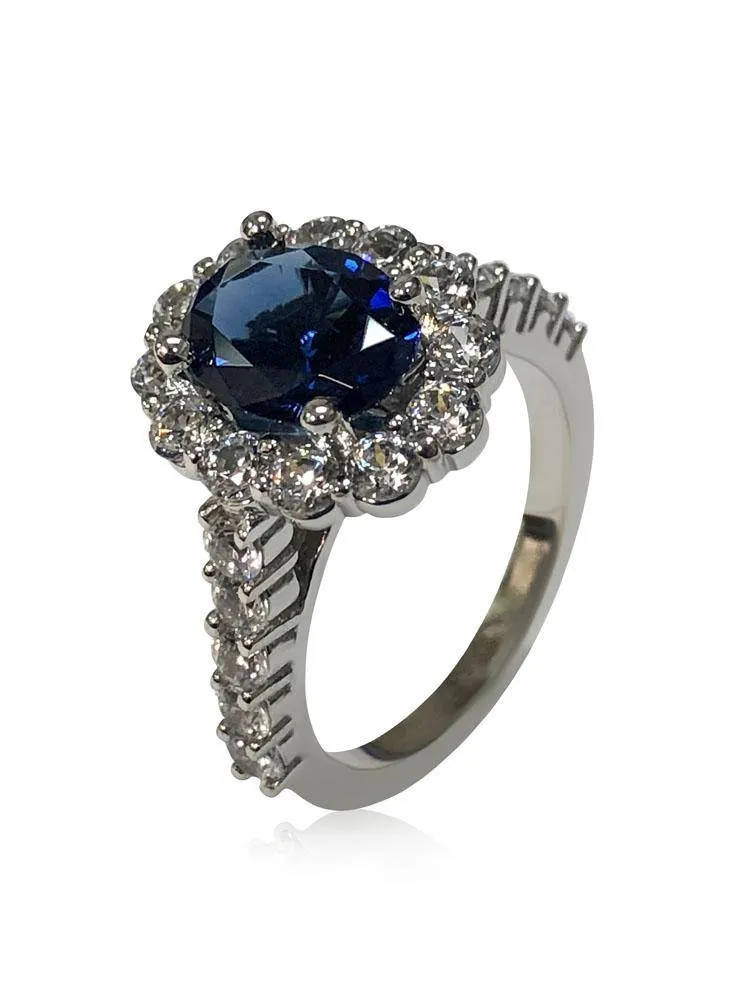 Blue Sapphire CZ Ring inspired By Diana's ring