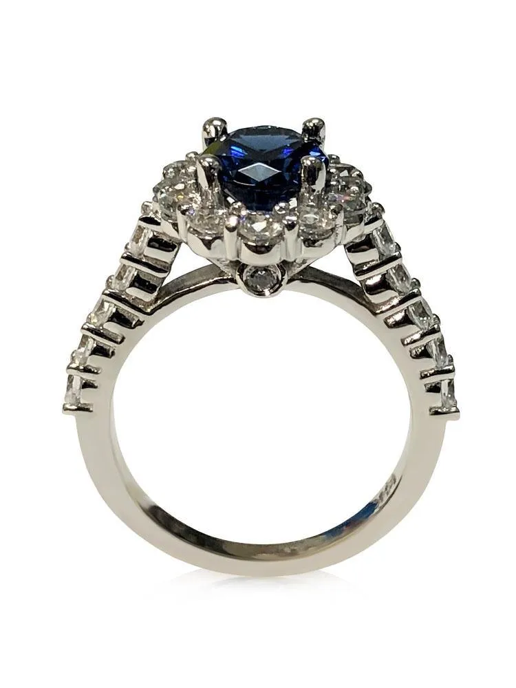 Blue Sapphire CZ Ring inspired By Diana's ring