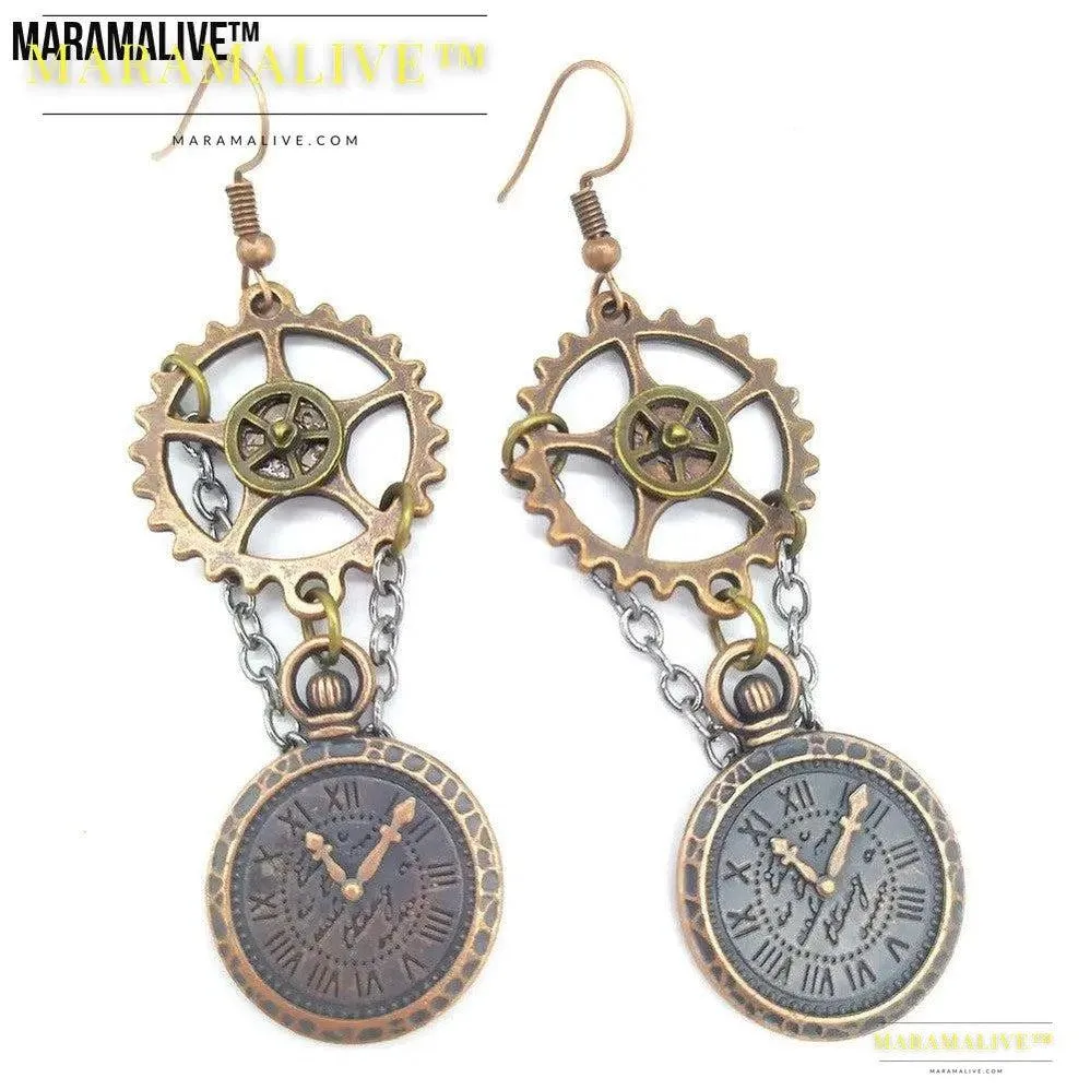 Chain Watch Pendant Steampunk Earrings