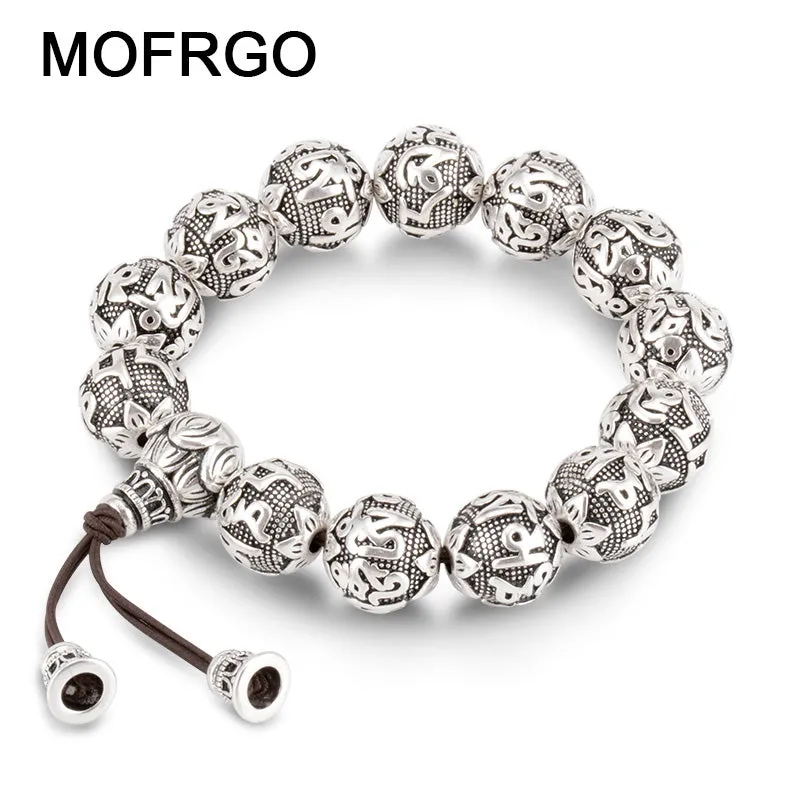 charm Fine Retro Tibetan Buddhism Plated Thai Silver rope Bracelet Men Six Words Mantras OM MANI PADME HUM Lotus Beads Bracelet