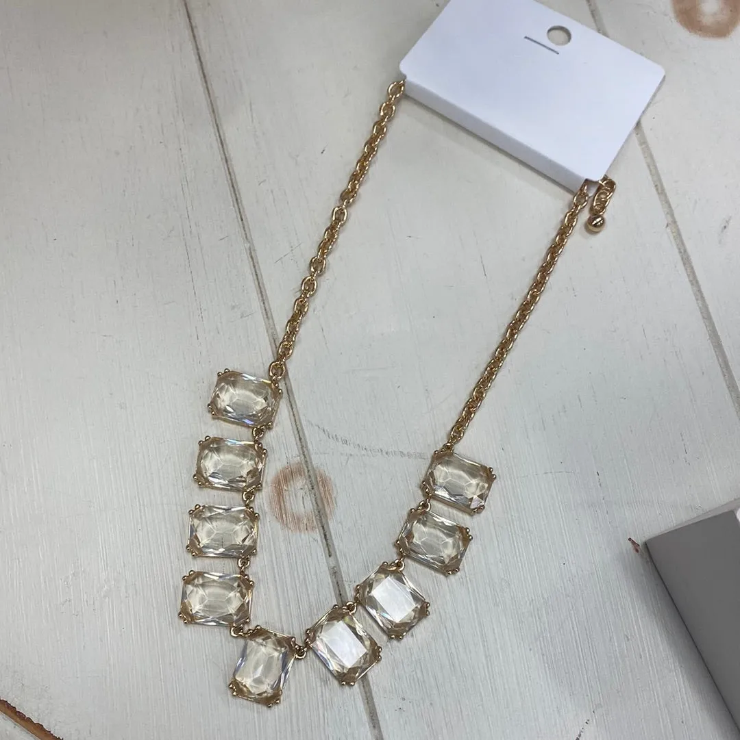 Clear Glass Pendant Gold Necklace