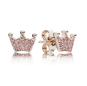 Crown 14k Rose Gold-plated stud earrings with orchid pink crystal and rose pink crystal