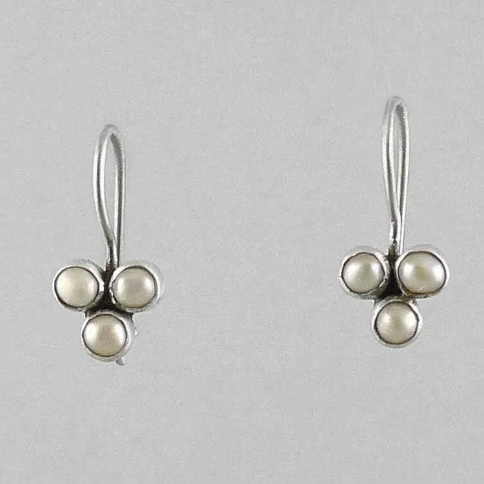 Dainty White Pearl Clover Drop Earring