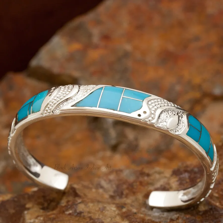 David Rosales Arizona Blue Inlaid Sterling Silver Bracelet