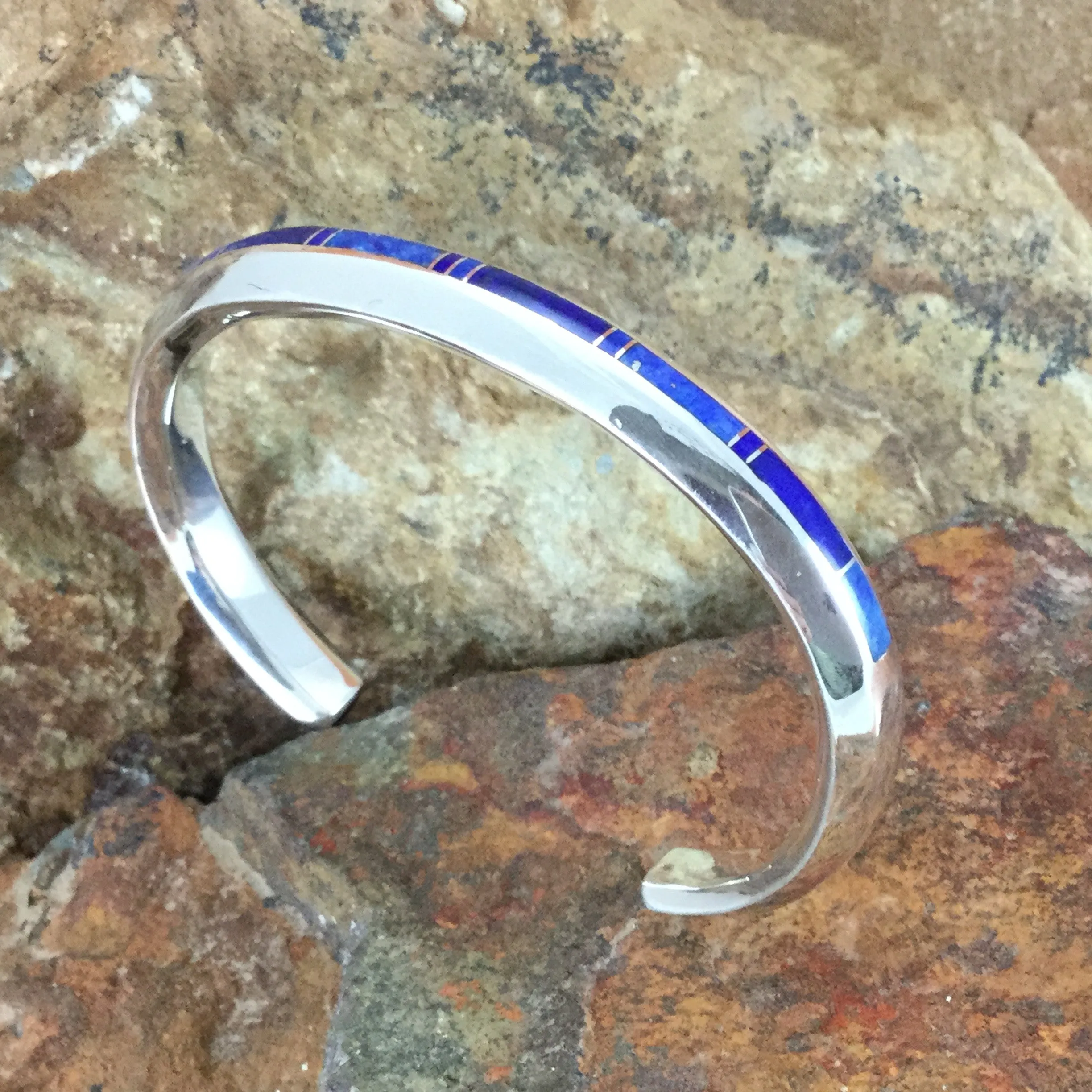 David Rosales Blue Water Inlaid Sterling Silver Cuff Bracelet