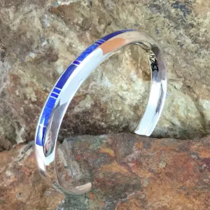 David Rosales Blue Water Inlaid Sterling Silver Cuff Bracelet