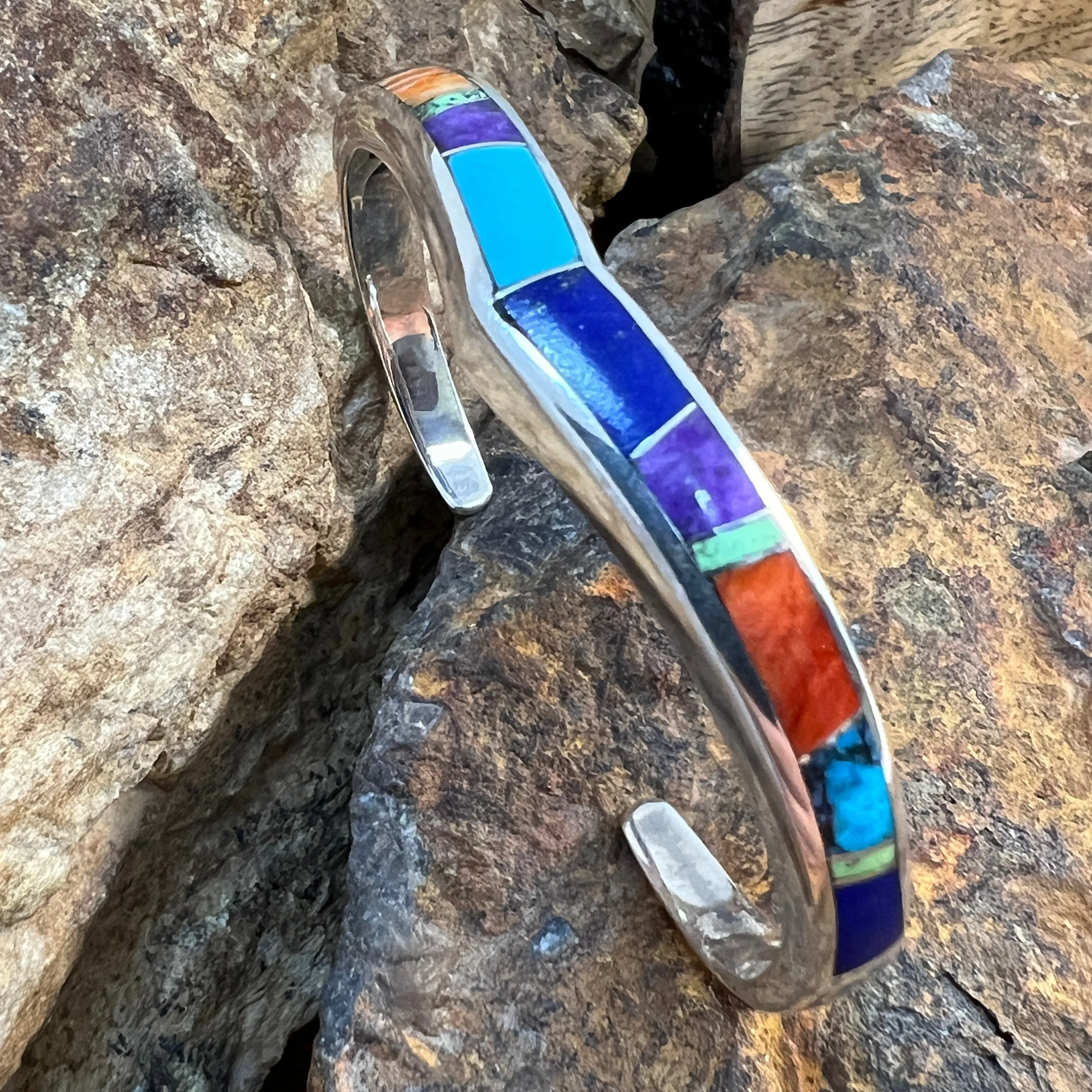 David Rosales Indian Summer Inlaid Sterling Silver Bracelet