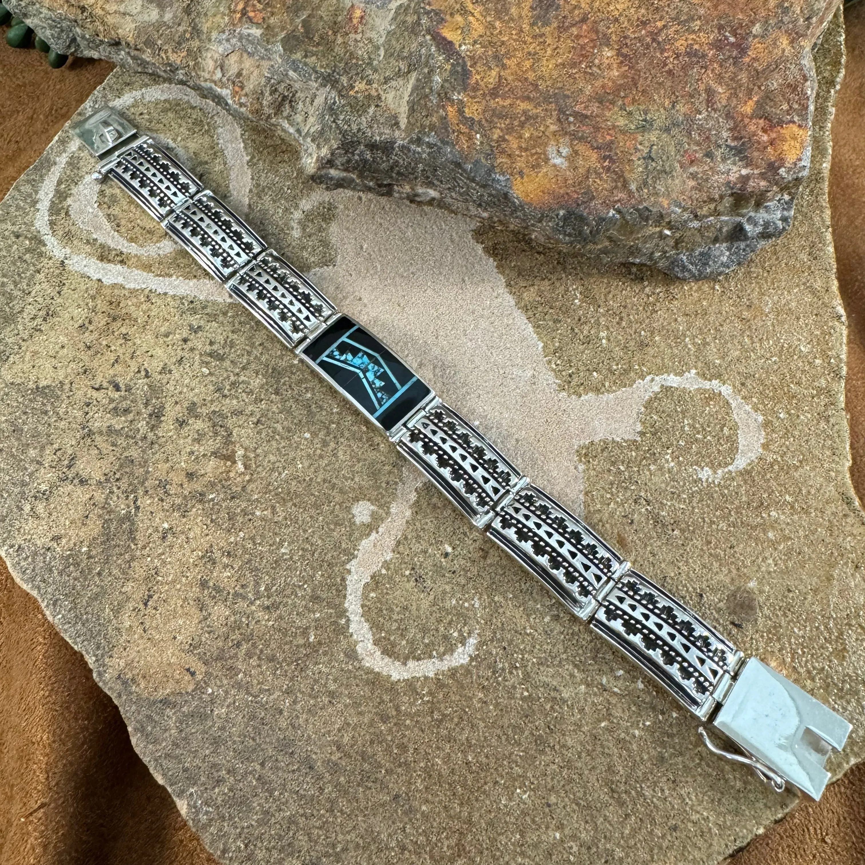 David Rosales Mountain Shadows Inlaid Sterling Silver Bracelet