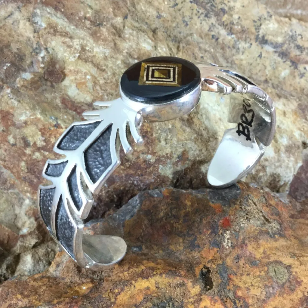 David Rosales Native Earth Inlaid Sterling Silver Bracelet - Feather