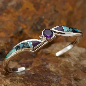 David Rosales Shalako Inlaid Sterling Silver Bracelet w/ Amethyst