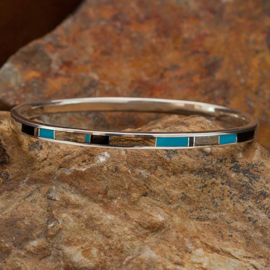 David Rosales Turquoise Creek Inlaid Sterling Silver Bracelet