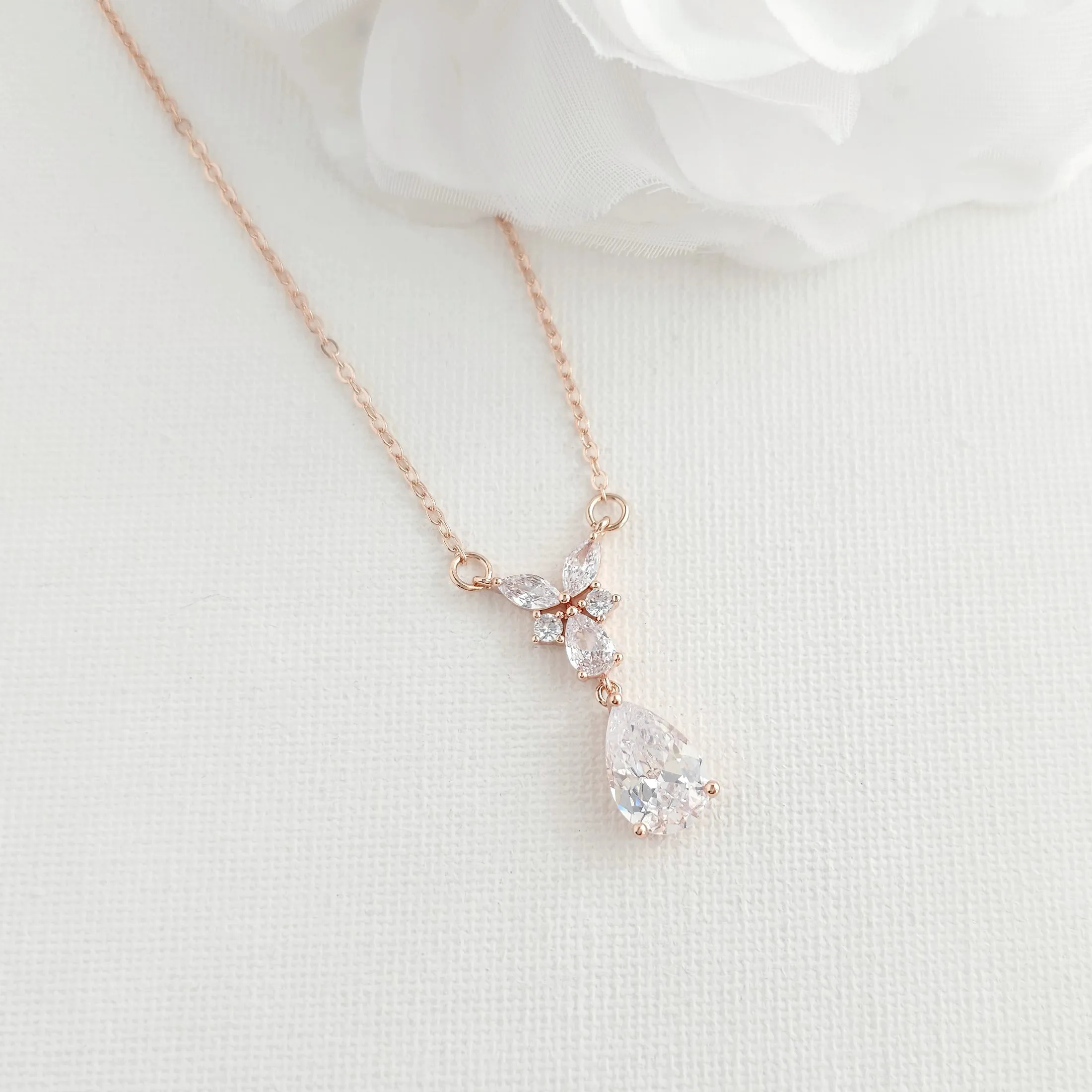 Delicate Earrings and Necklace Set for Wedding in Rose Gold-Miranda