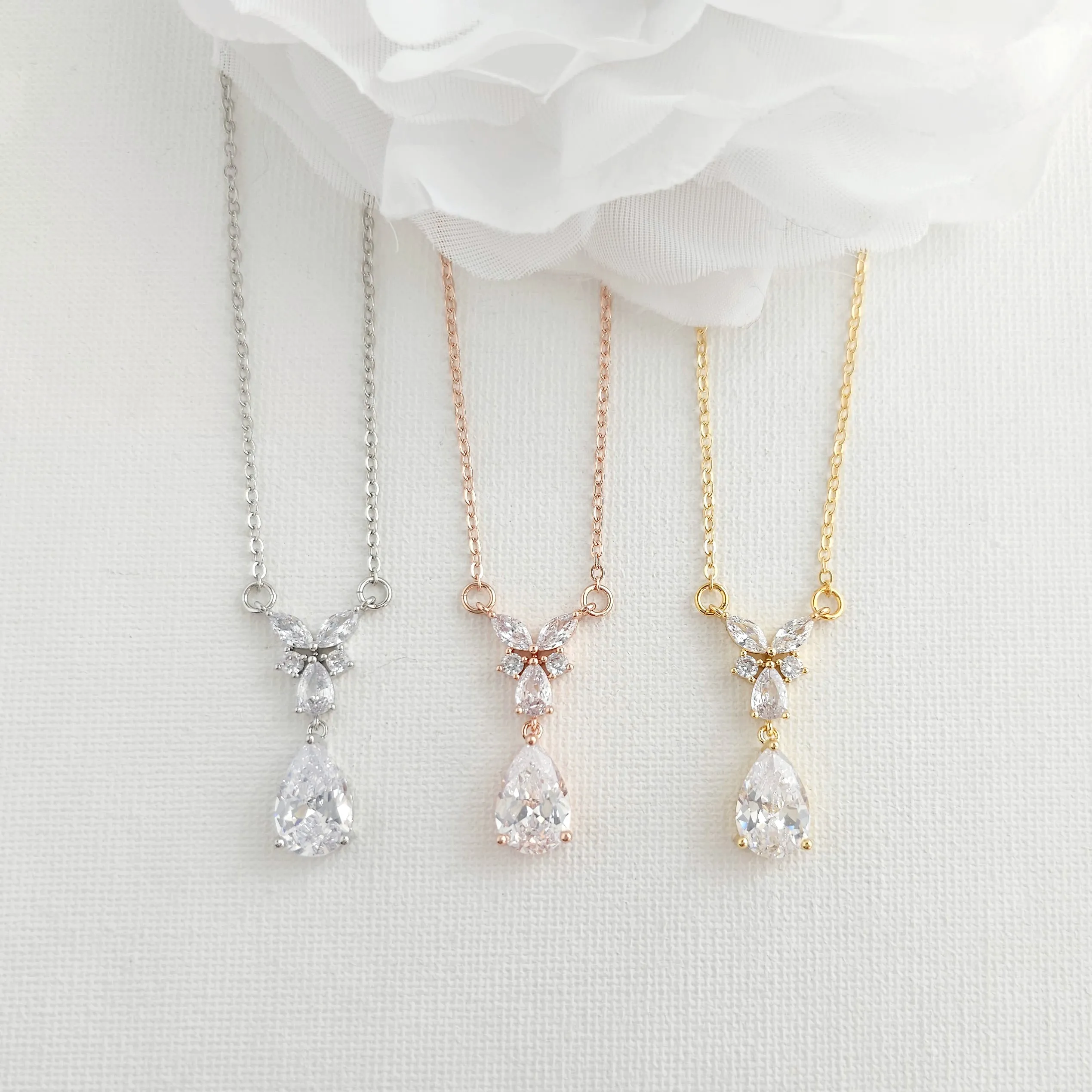 Delicate Earrings and Necklace Set for Wedding in Rose Gold-Miranda