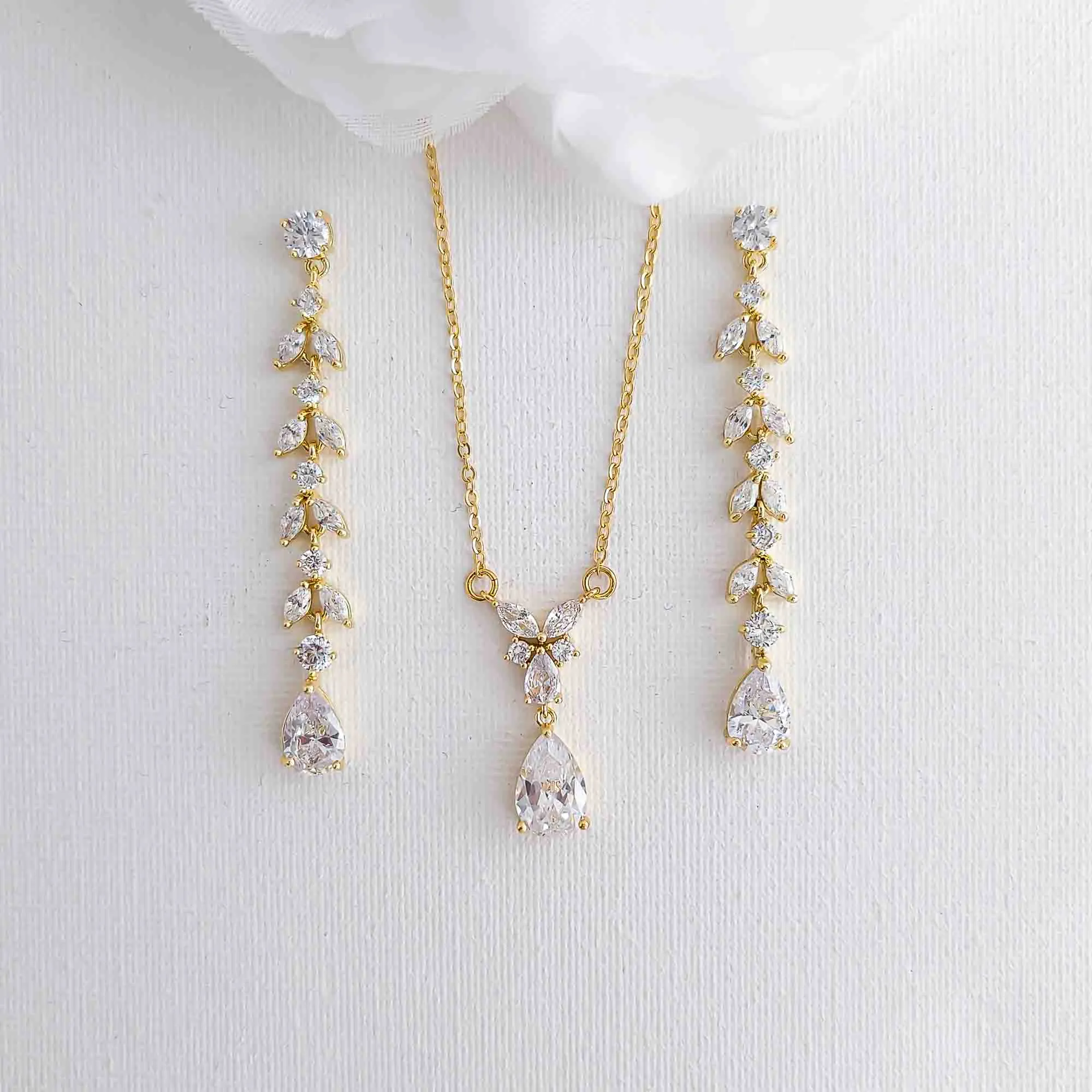 Delicate Earrings and Necklace Set for Wedding in Rose Gold-Miranda