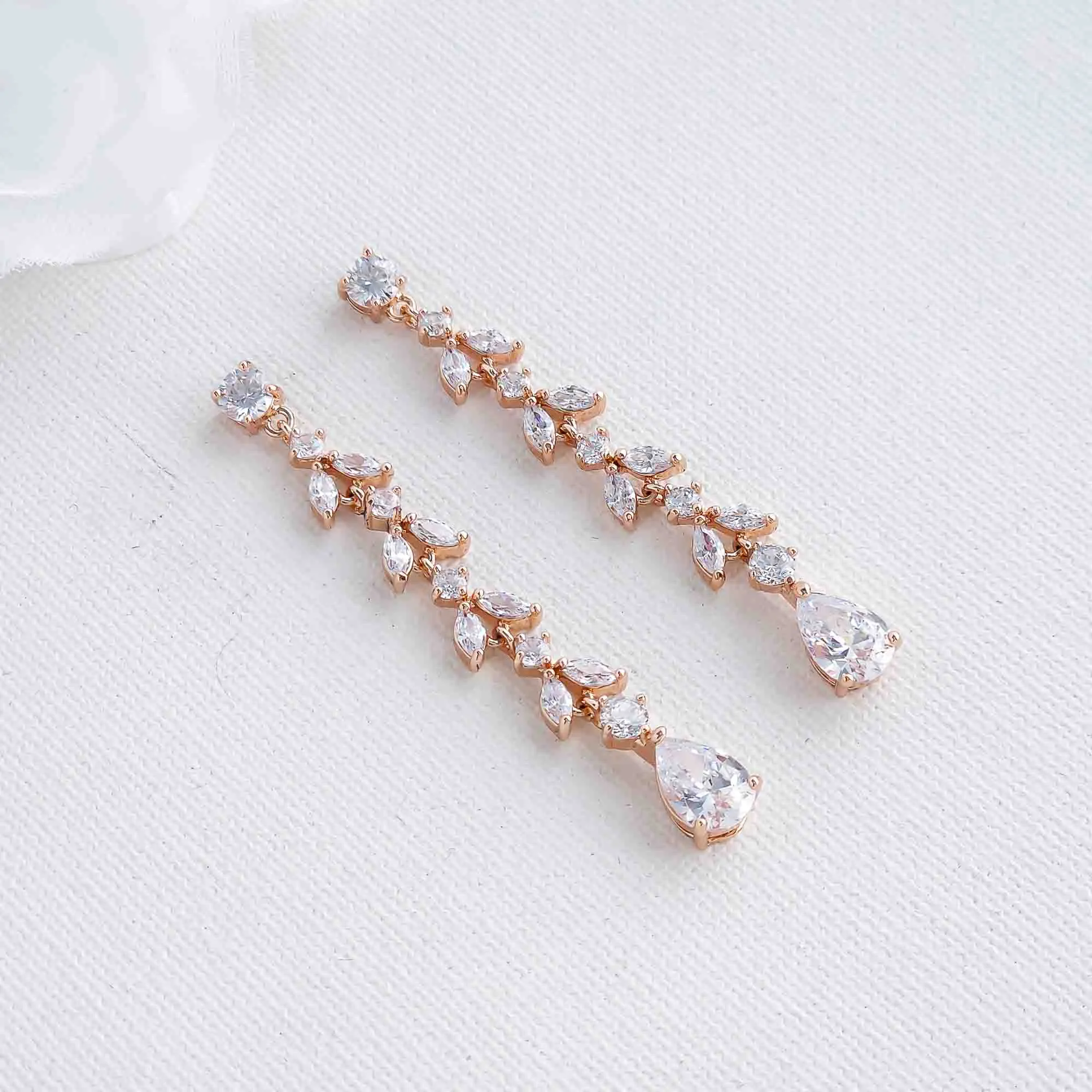 Delicate Earrings and Necklace Set for Wedding in Rose Gold-Miranda