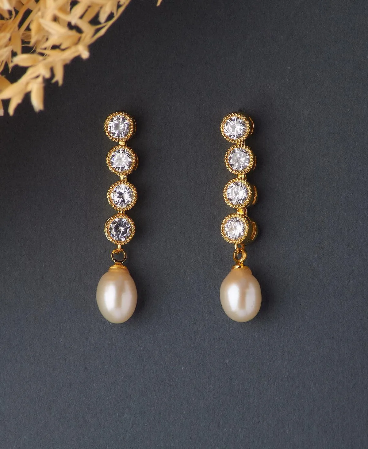 Delicate Stone Studded Pearl Earring