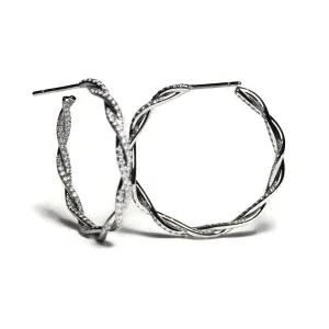 Eclat Jewels - Twisted Vine Diamond Hoop Earrings, 18k White Gold