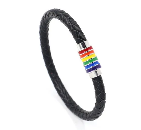 Elegant Magnetic Titanium Steel Rainbow Drop Leather Bracelet