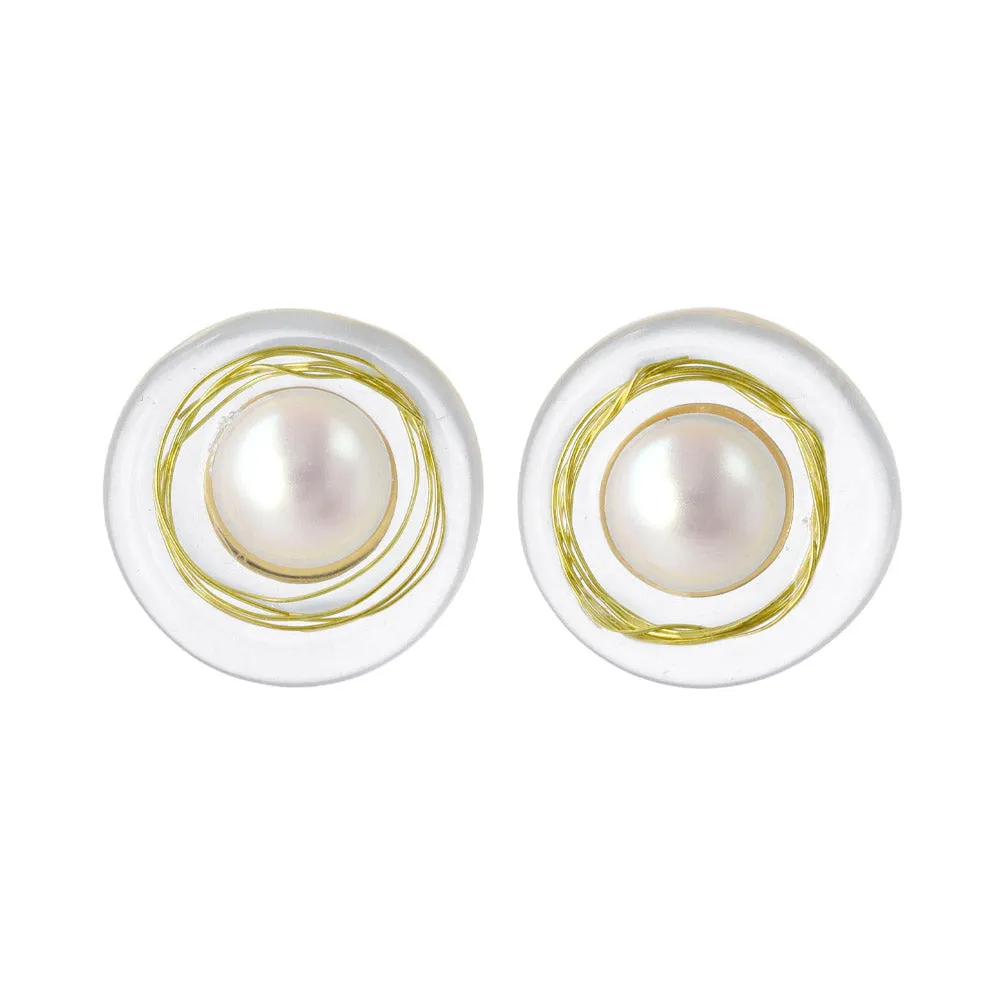 Embedded Pearl Circle Resin Earrings