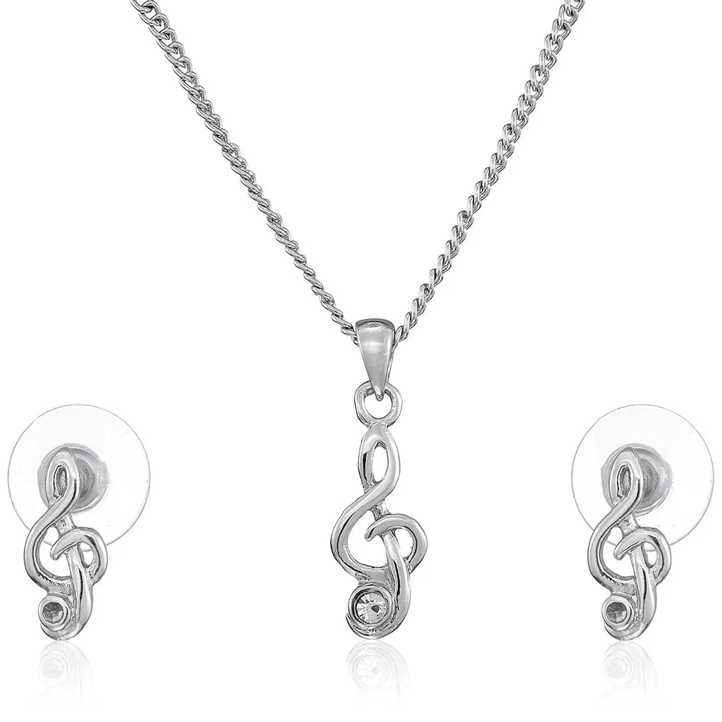 Estele - Rhodium Plated Musical Trendy and Fancy Pendant Set for Women