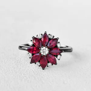 Floral Inspired - Black Gold Natural Ruby Ring