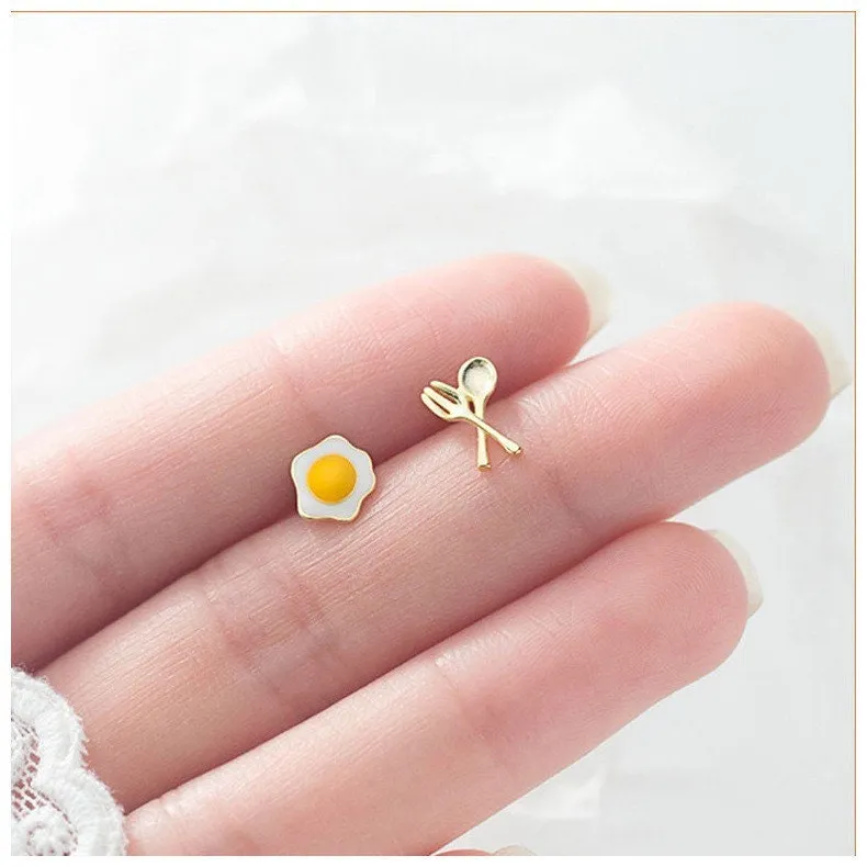 Fork Knife Fried Egg Studs