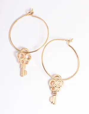 Gold Cut Out Key Hoop Earrings