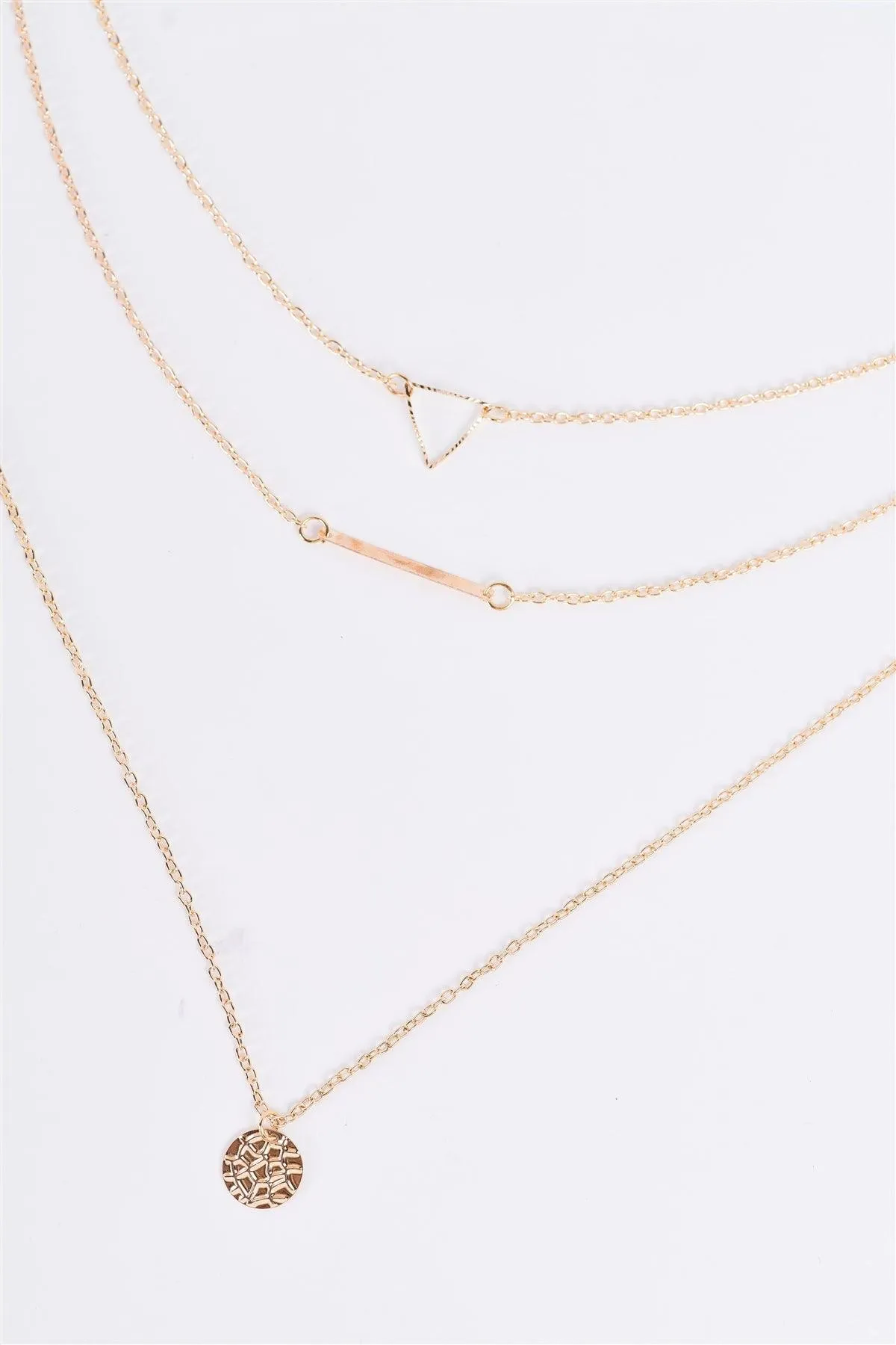 Gold Triple Layered Three Pendants Chain Necklace /3 Pieces