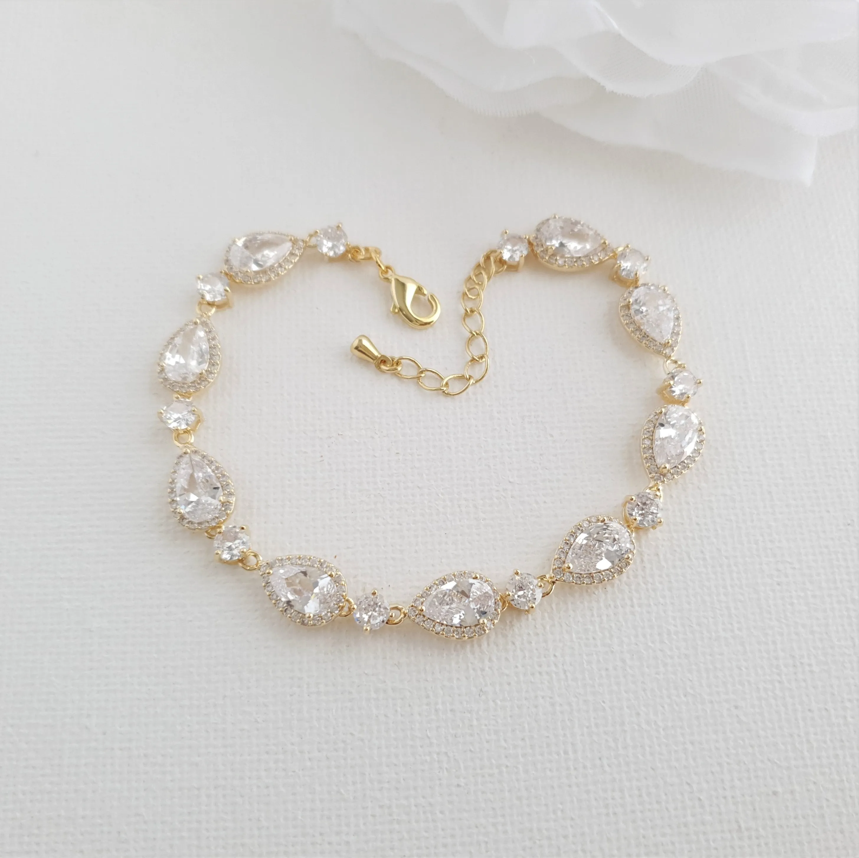 Gold Wedding Bracelets with Teardrops- Luna