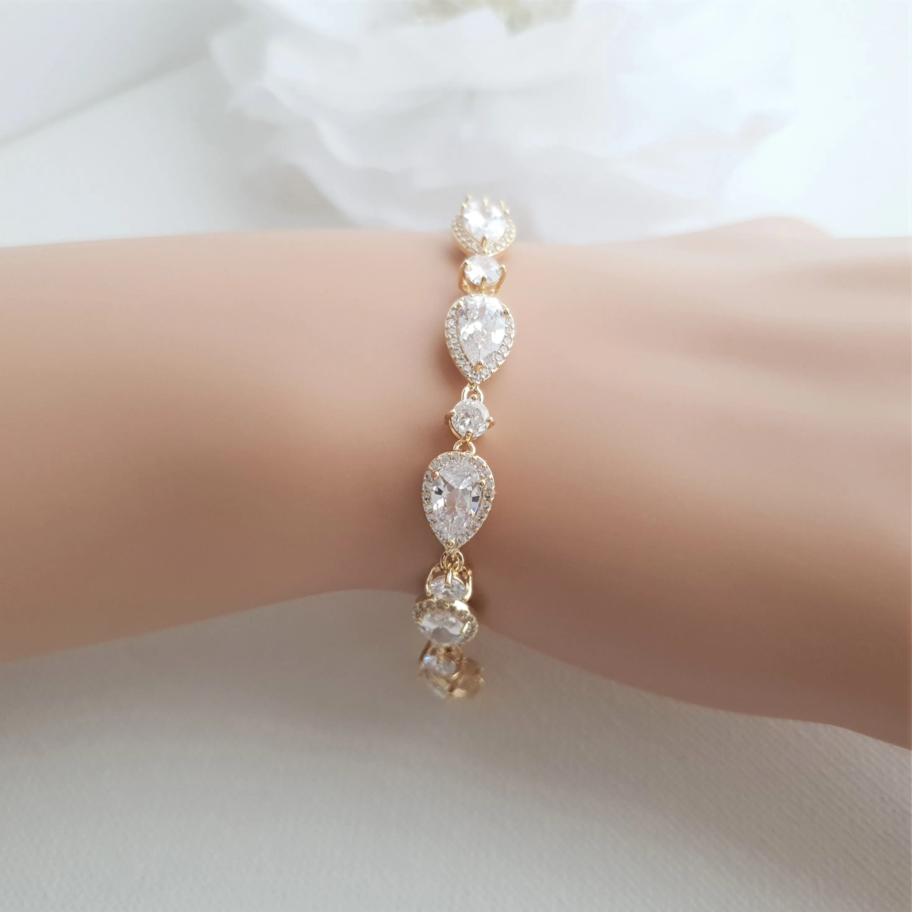 Gold Wedding Bracelets with Teardrops- Luna