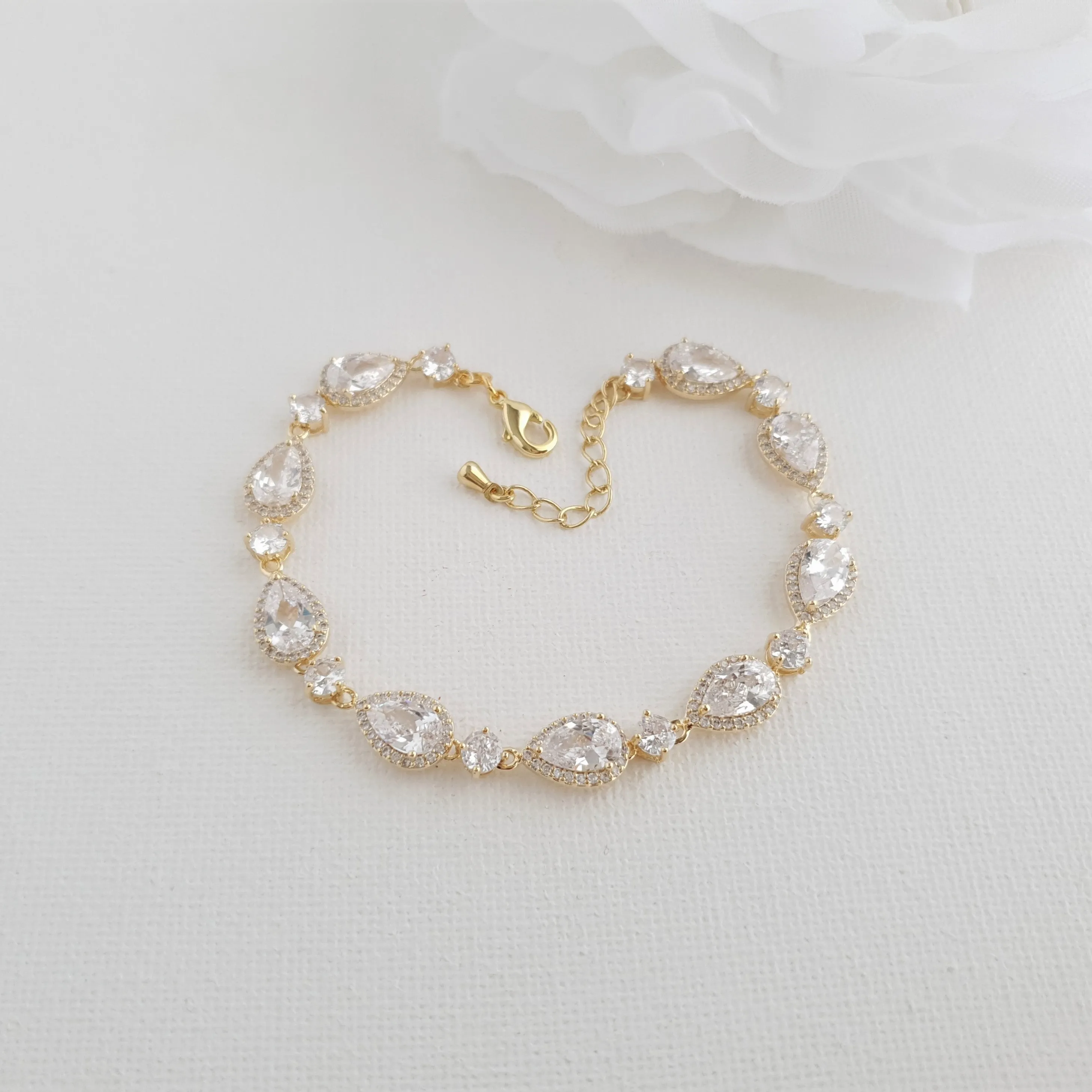 Gold Wedding Bracelets with Teardrops- Luna