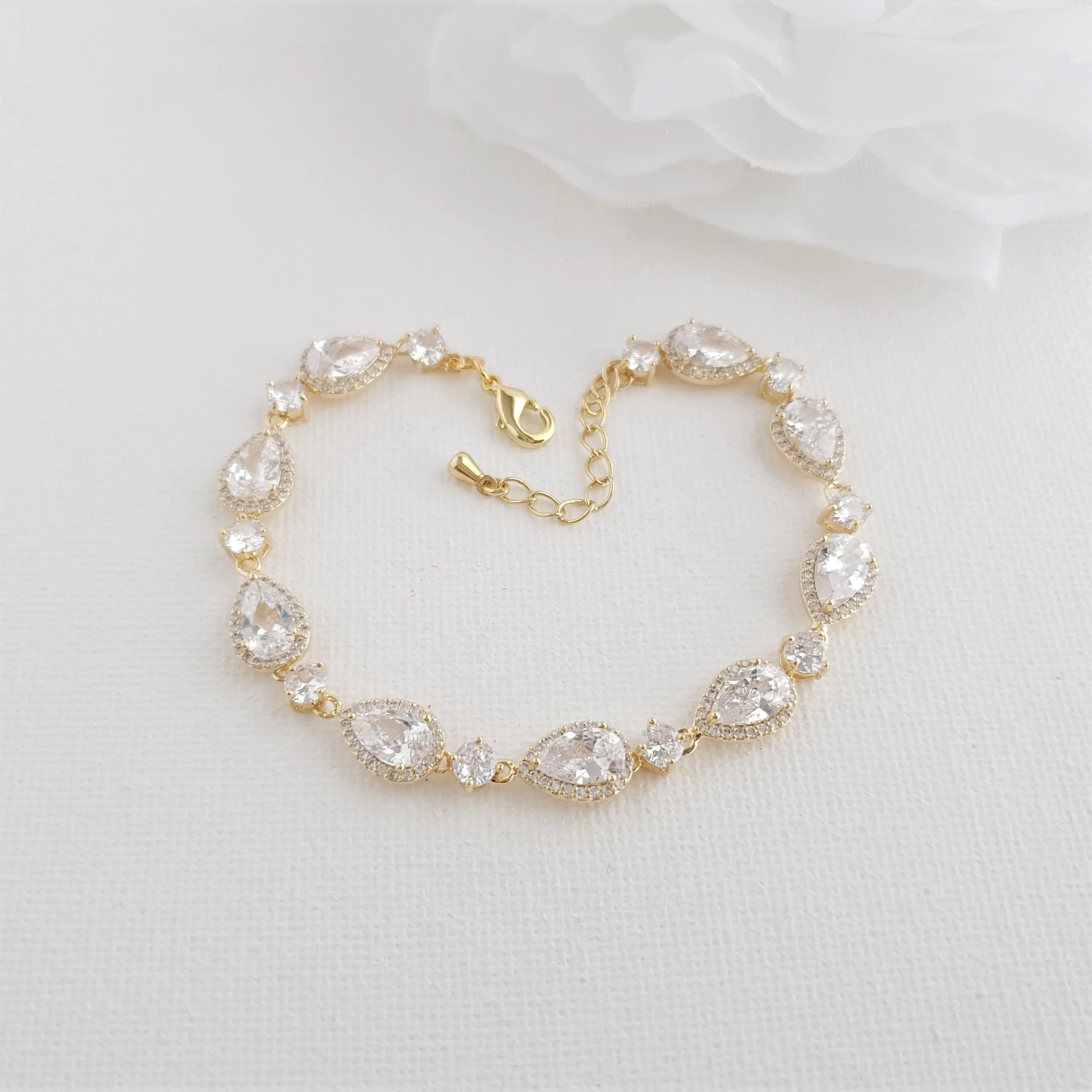 Gold Wedding Bracelets with Teardrops- Luna