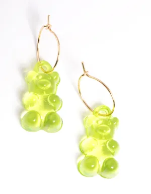 Green Candy Bear Hoop Earrings