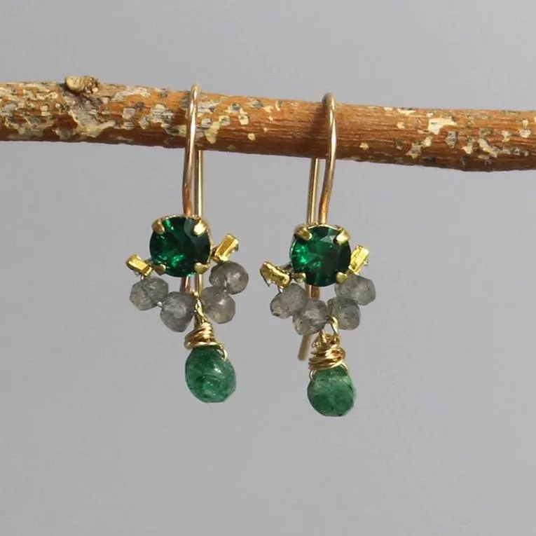 Green Glass Labradorite Petite Dancer Earrings