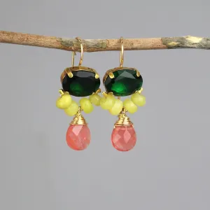 Green Pink Big Angel Earrings