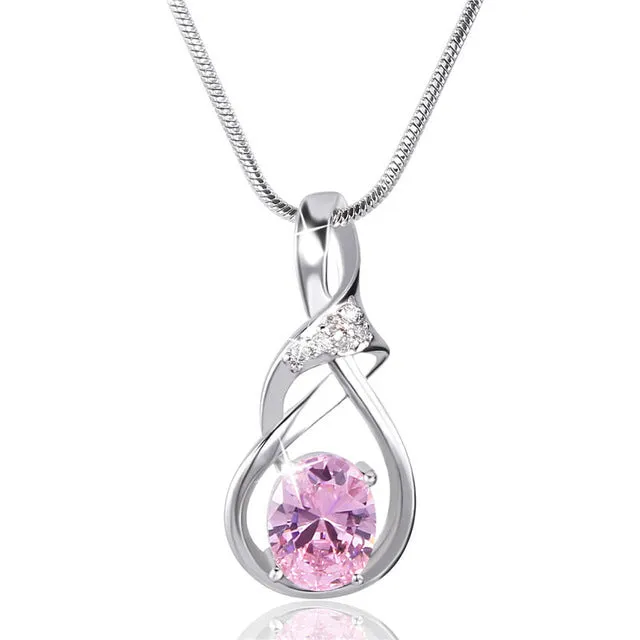 GULICX New Purple Crystal Wedding Jewelry for Women Gold-color Luxury Brand Statement Zirconia Pendant Necklace P019/P020