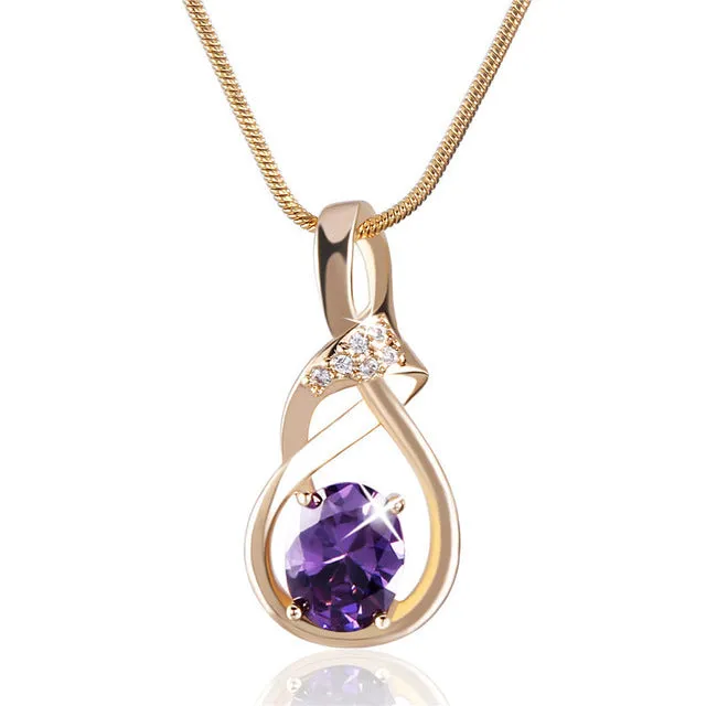 GULICX New Purple Crystal Wedding Jewelry for Women Gold-color Luxury Brand Statement Zirconia Pendant Necklace P019/P020