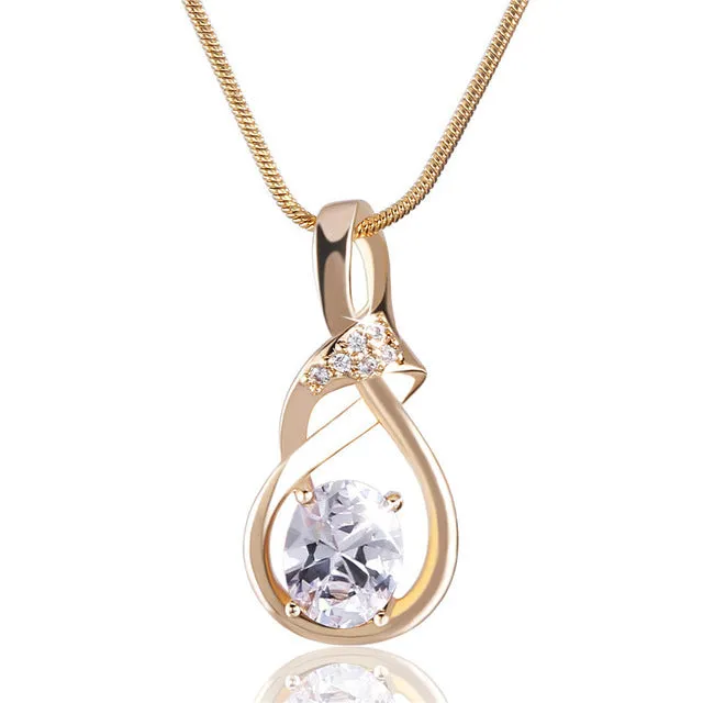 GULICX New Purple Crystal Wedding Jewelry for Women Gold-color Luxury Brand Statement Zirconia Pendant Necklace P019/P020