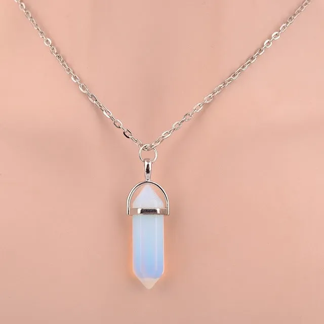 Hexagonal Column Natural Crystal Tiger Eye turquoises pendentif amethyste Stone Pendant Chains Necklace For Women Jewelry