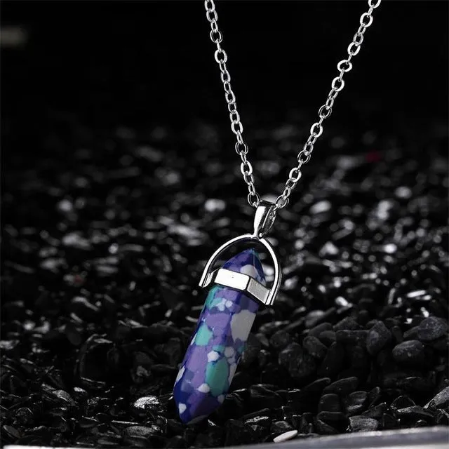 Hexagonal Column Natural Crystal Tiger Eye turquoises pendentif amethyste Stone Pendant Chains Necklace For Women Jewelry