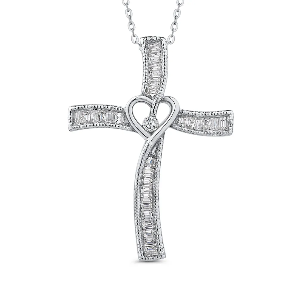 KATARINA Diamond Interlinked Double Heart Fashion Pendant Necklace (1/8 cttw, GH, I2-I3)