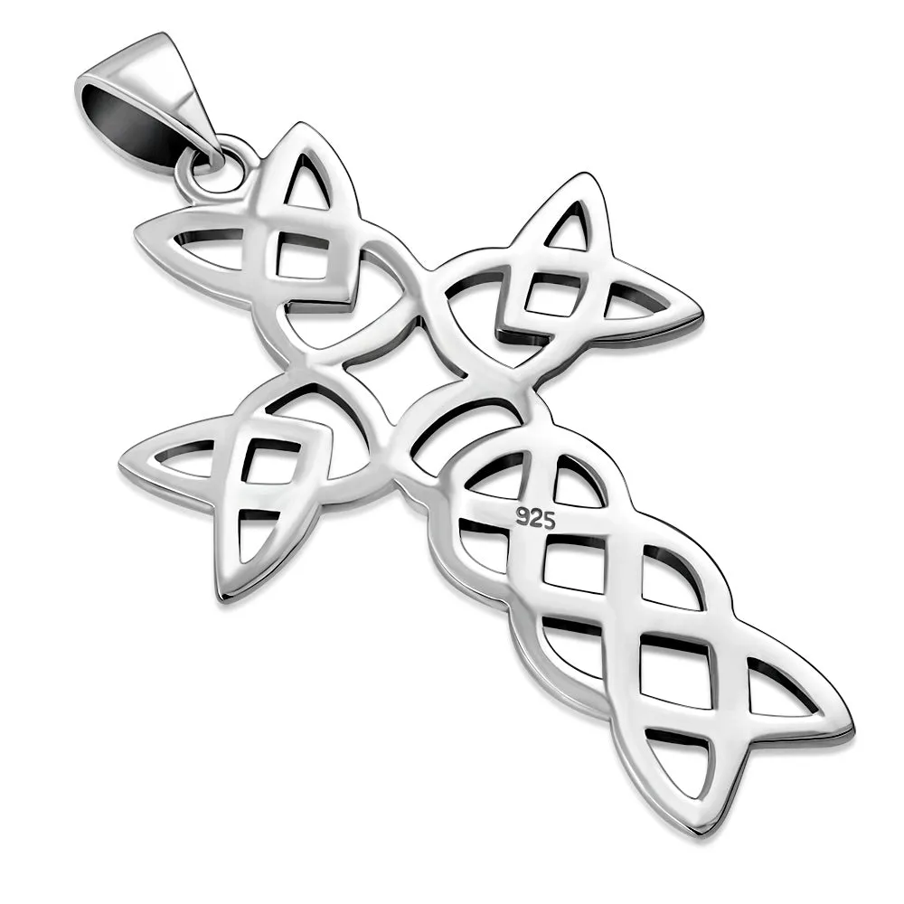 Large Silver Celtic Cross Necklace