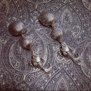 Large Statement silver fish shell earrings