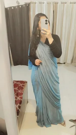 Light Blue Elegant Chikankari Georgette Saree with Black Blouse