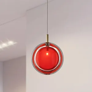 Macaron Red Glass Hanging Lamp: Sleek Round Pendant for Bedroom, includes 1 Light - Easy Installation