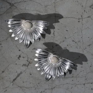 Metal Feather and Stone Earrings