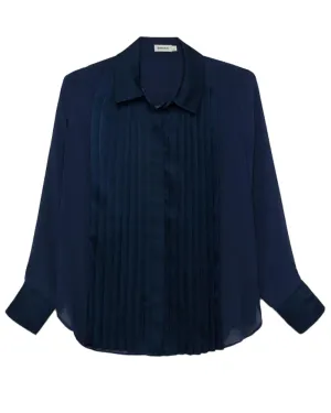 Midnight Vinka Long Sleeve Pleated Shirt