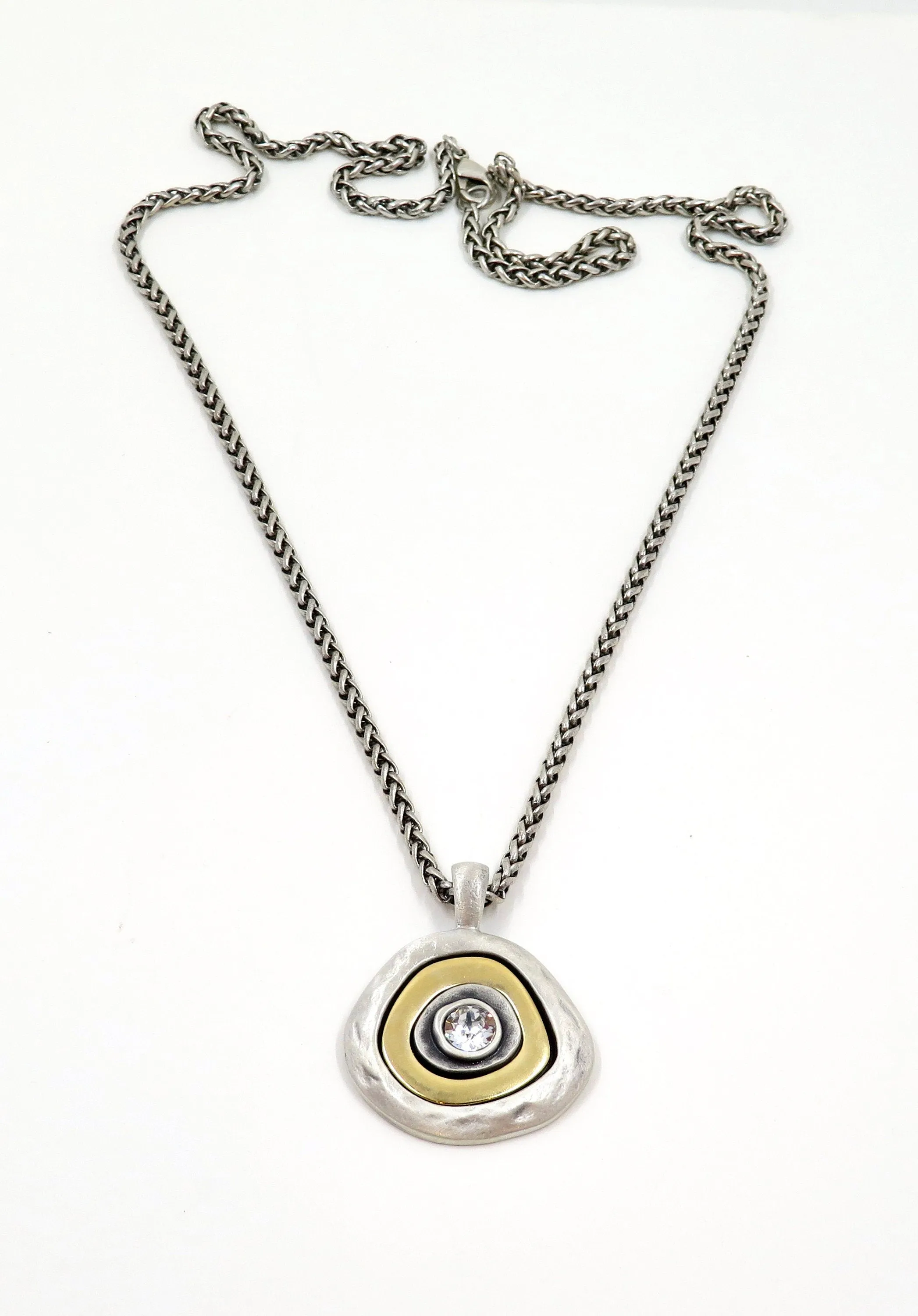 Mixed Metal Silver Medallion Necklace - Large